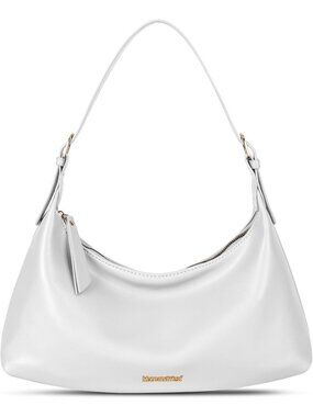 Women's White Leather Trendy Clutch Shoulder Tote Handbag with Zipper Closure